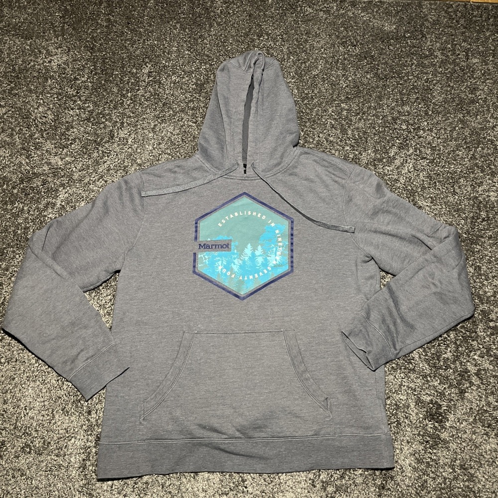 Marmot Hoodie‎ Gray Fleece Pullover Sweatshirt Casual Outdoor Athleisure Large